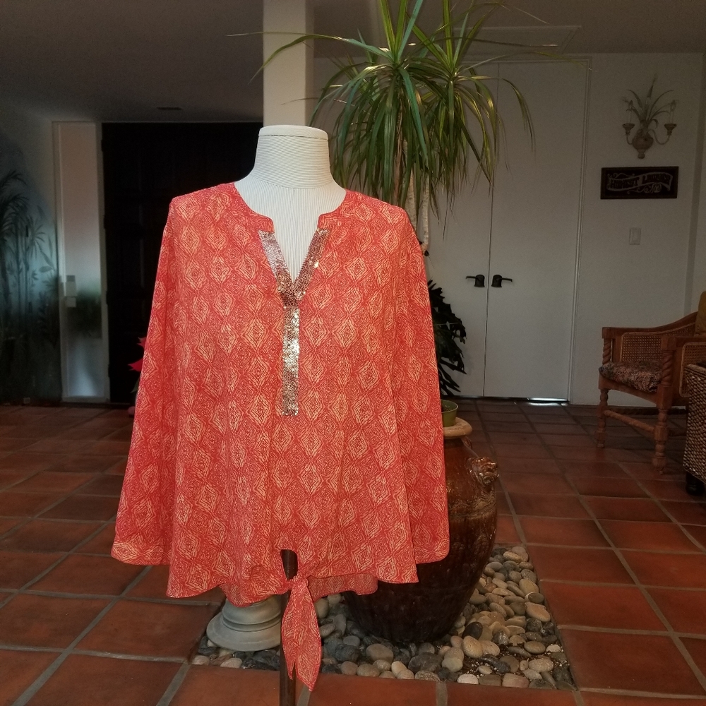 Chicos Gold Sequined Tunic Top